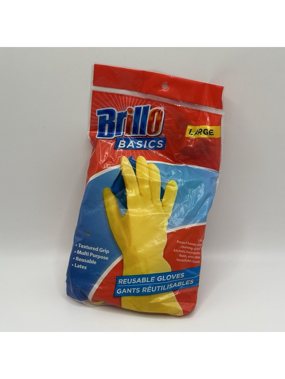 Brillo Basics Large Reusable Gloves Yellow Cleaning Dishes Bathroom